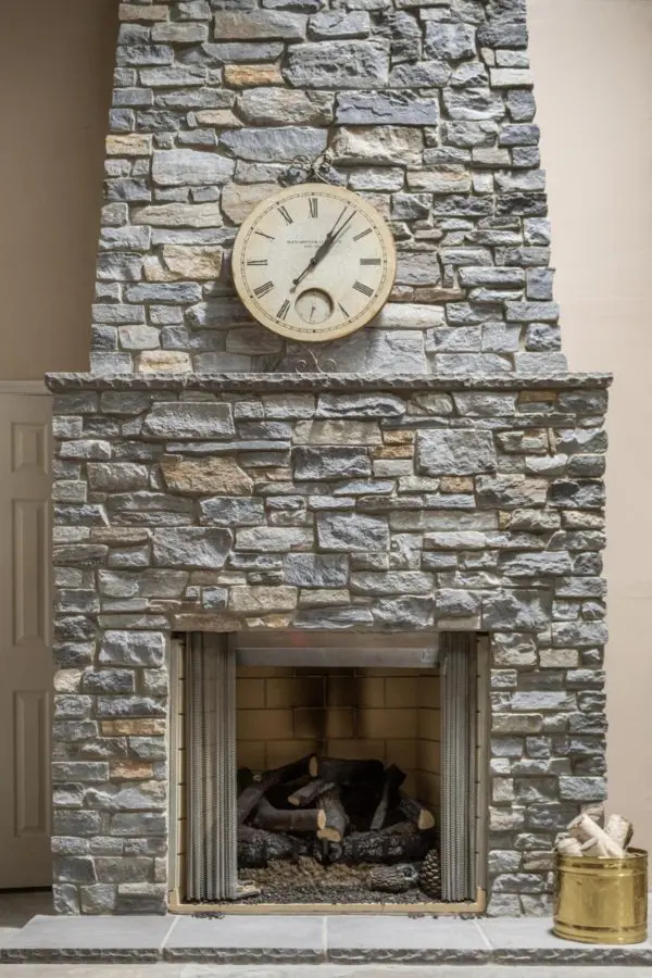 Interior fireplace with Mosholu natural stone veneer.