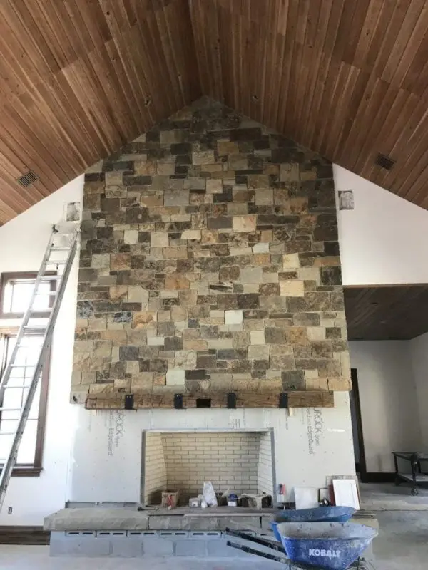 Natural Stone Veneer Fireplace