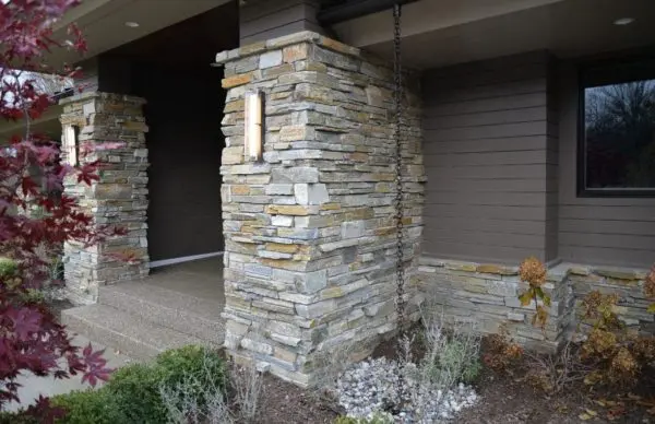 Front Entrance Ledgestone Pillars and Wainscoting