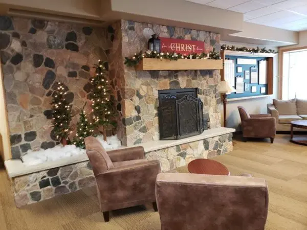 Interior fireplace using granite thin stone veneer