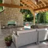 Double Sided Outdoor Fireplace with Stonegate Thin Veneer