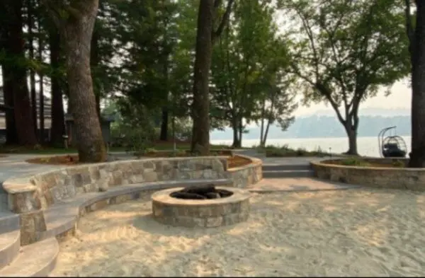 Whistler Real Thin Stone Veneer Firepit and Seating Area