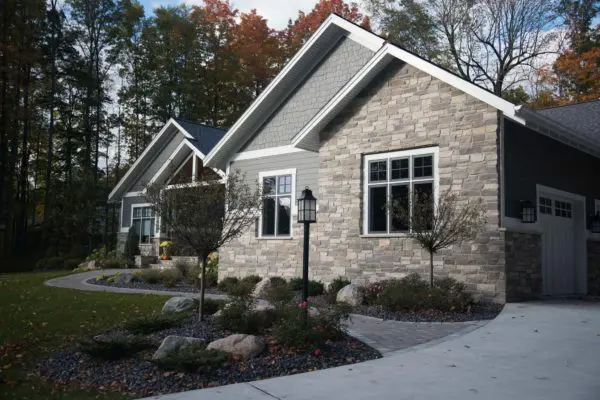 Exterior Accent Wall with Bismarck Real Thin Stone Veneer