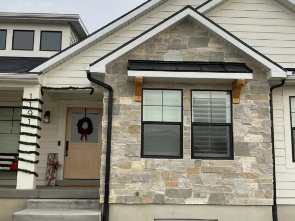 Front Entrance with Roanoke Custom Dark Natural Stone Veneer