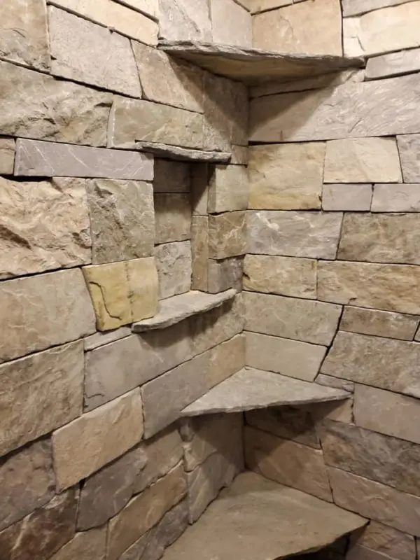 Shower Close-Up with Glacier Ridge Real Stone Veneer