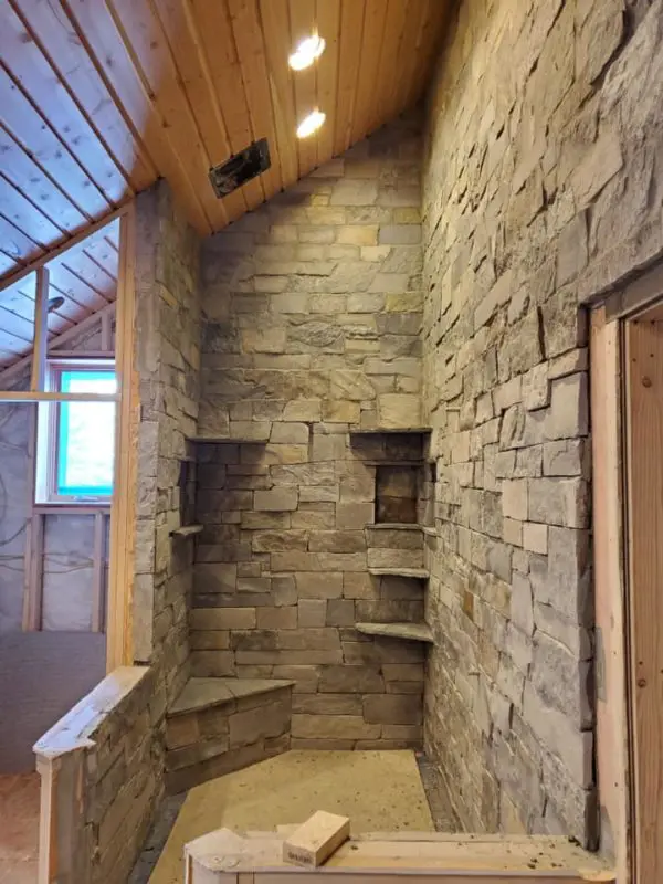 Open Shower with Glacier Ridge Natural Stone Veneer