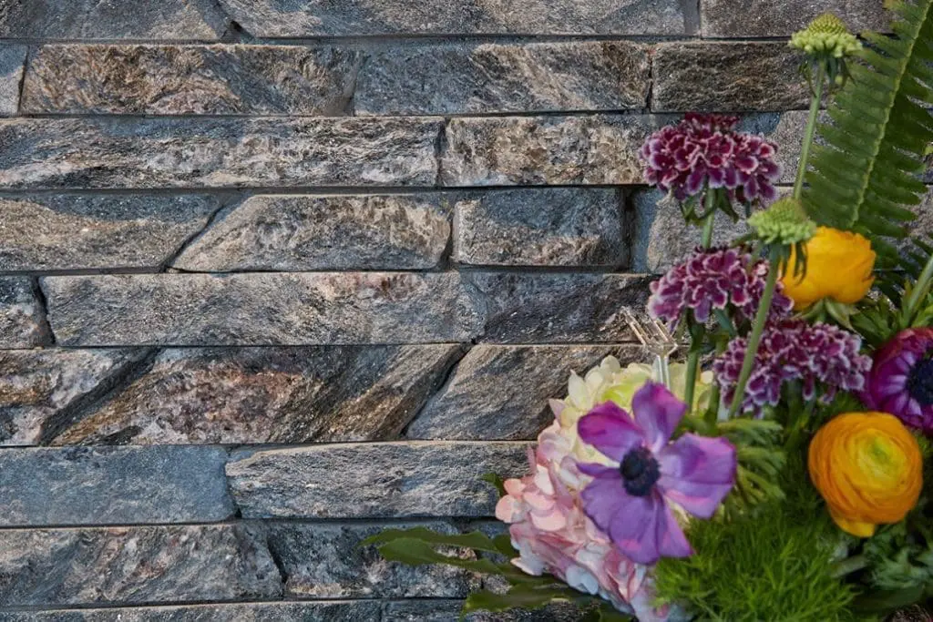 Custom ledgestone Moonlight real stone veneer interior drystack wall