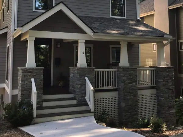 Front porch pillars with Syracuse natural thin stone veneer