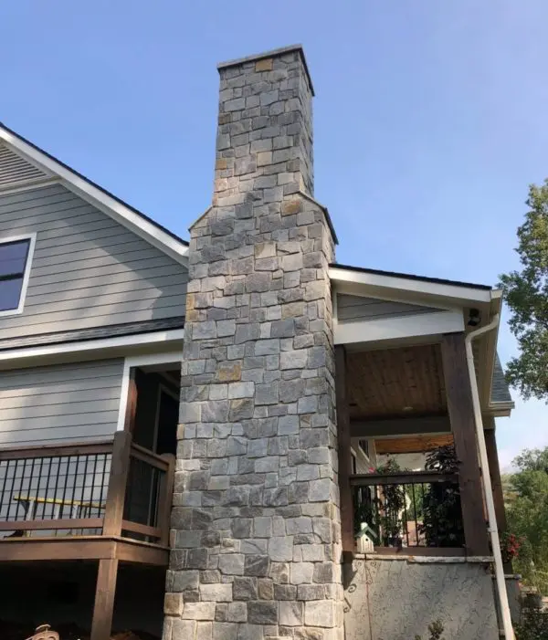 Berkley castle rock style natural thin stone veneer chimney