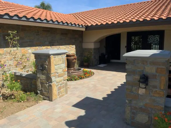 Cabernet tumbled real thin stone veneer front entrance