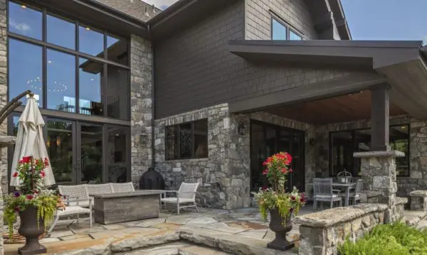 Exterior and outdoor living area with Pinedale real stone veneer