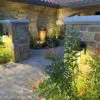 Cabernet Real Thin Stone Veneer Pillars at Twilight