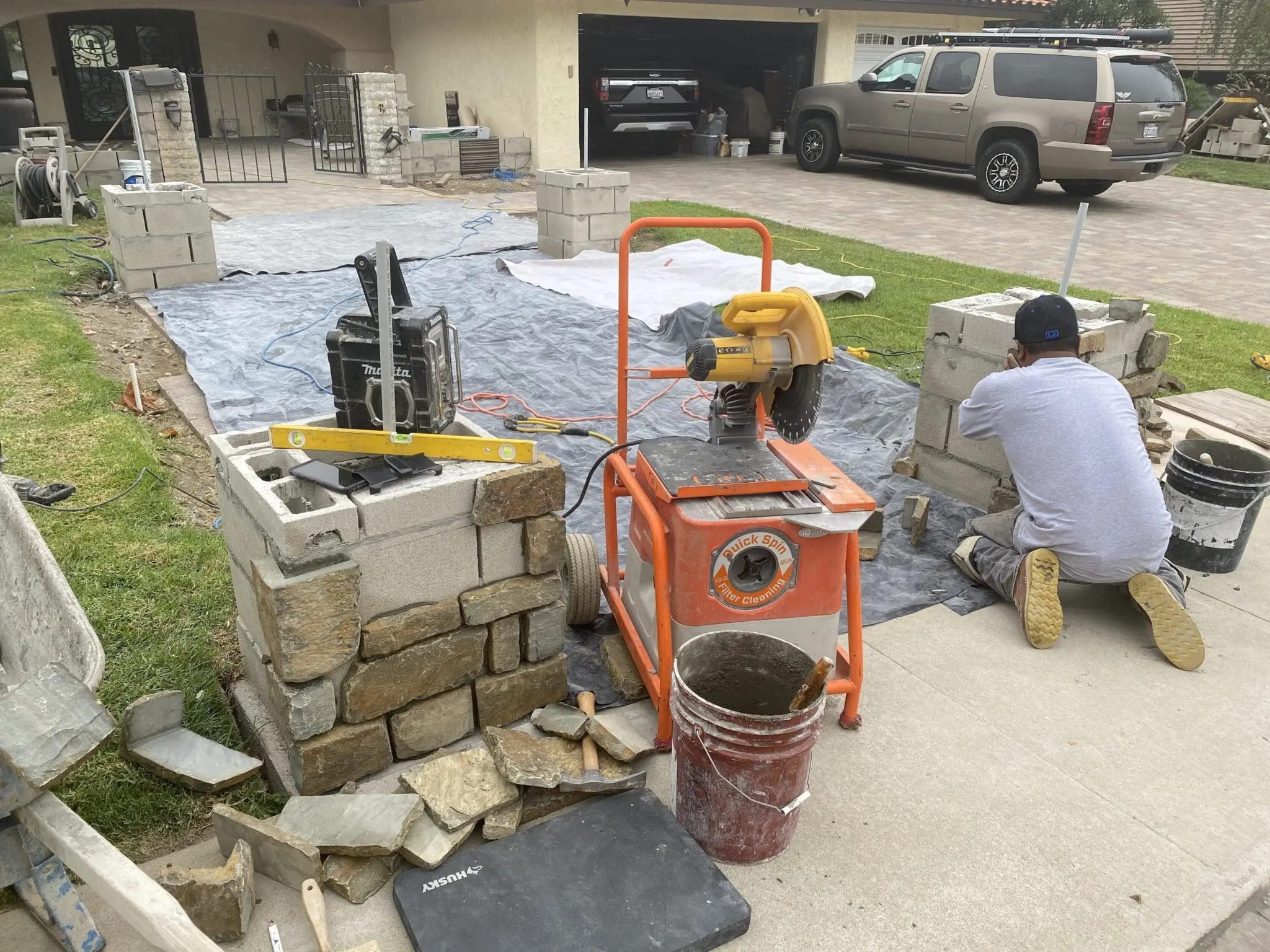 Installation in Progress of Exterior Pillars