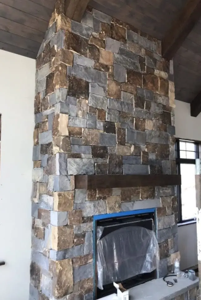 Custom Drystack Fireplace Blend of Glacier Ridge and English Tudor Real Stone Veneers