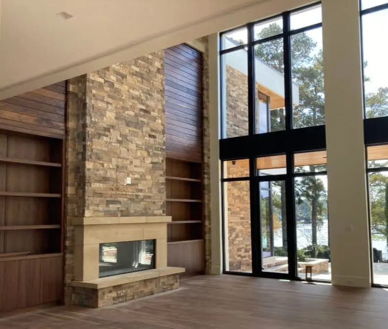 Door County Ledge Natural Stone Veneer Interior Fireplace