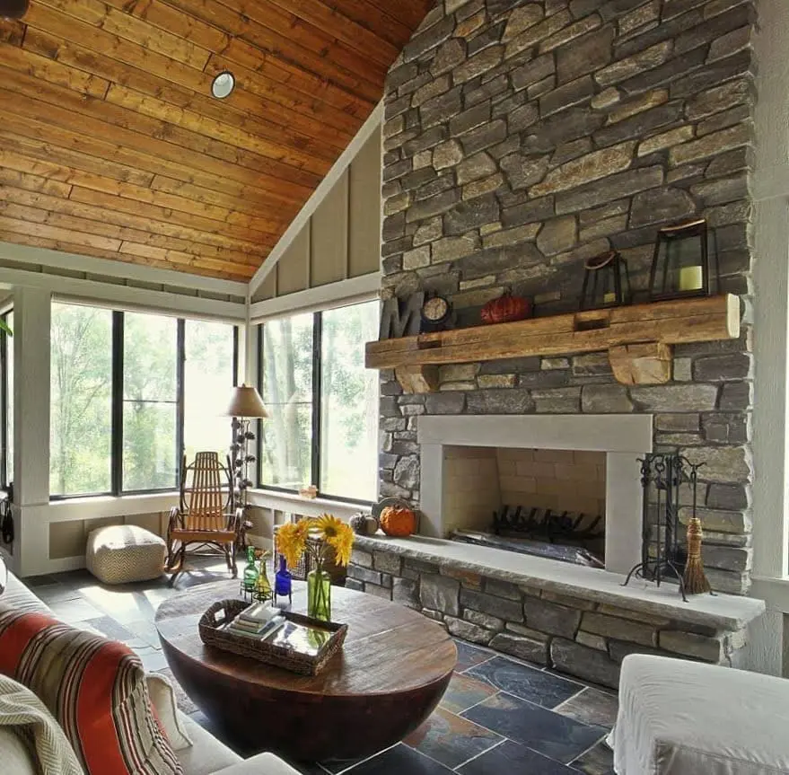 Glendale Real Thin Stone Veneer Interior Fireplace