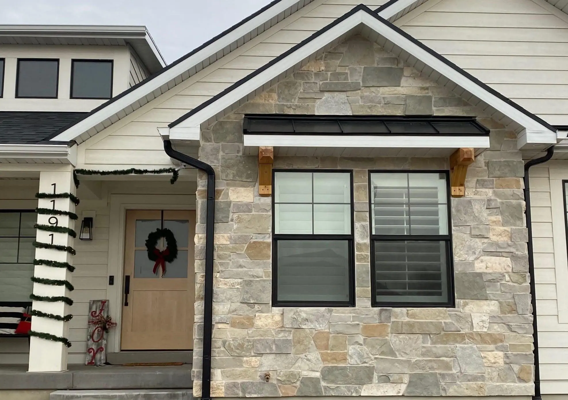 Roanoke Custom Dark Natural Thin Stone Veneer Front Entrance