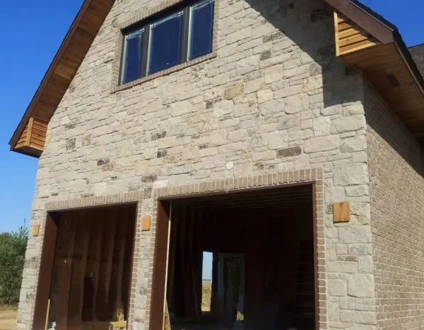 Addison Natural Thin Stone Veneer Garage Exterior