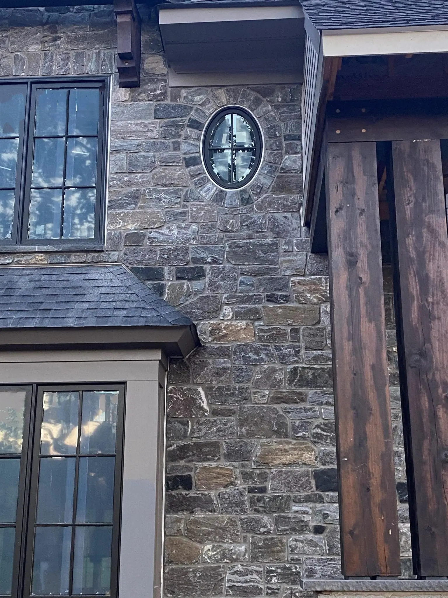 Monroe Natural Thin Stone Veneer Exterior with Custom Brown and Black