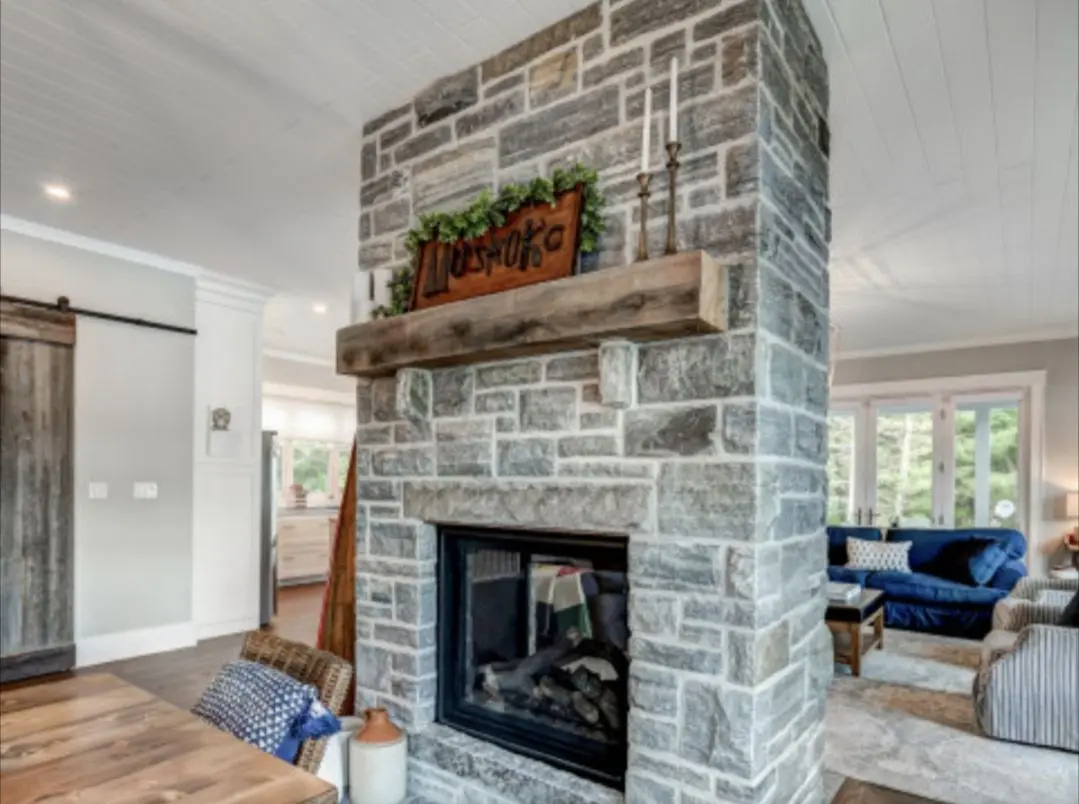 Timmins Natural Stone Veneer Custom Blocky Pieces with Field Trimming Fireplace