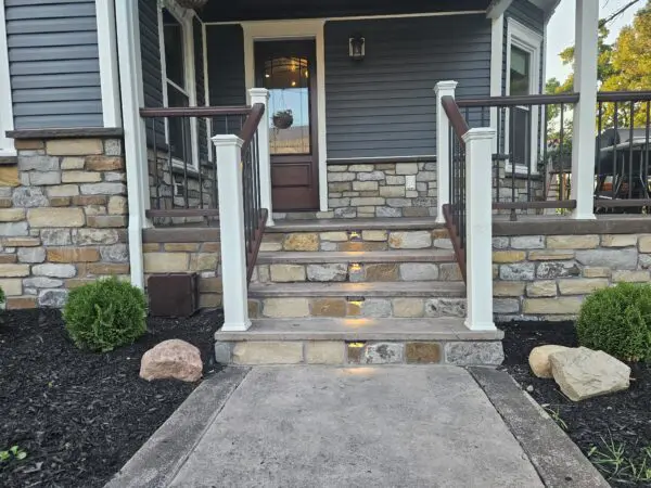 Cascade and Cabernet Real Thin Stone Veneer Custom Blend Porch