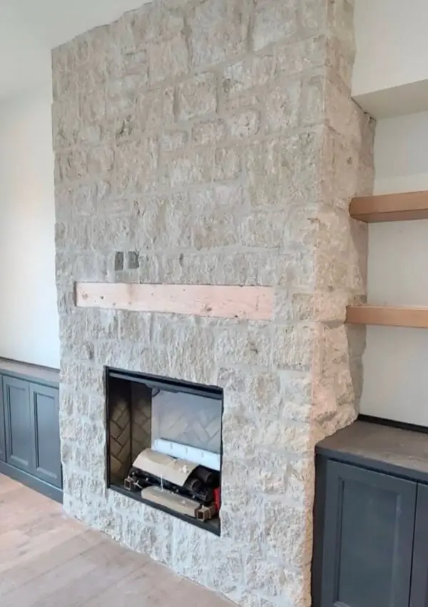 Draper Natural Thin Stone Veneer Fireplace Flush Joint Install