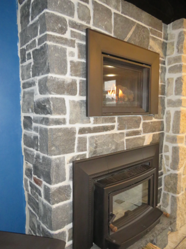 Dublin Natural Thin Stone Veneer Fireplace with White Mortar