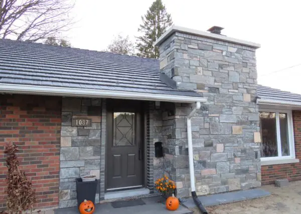 Custom Astoria Real Stone Veneer with Sawn Heights and Custom Color (Less Pink)