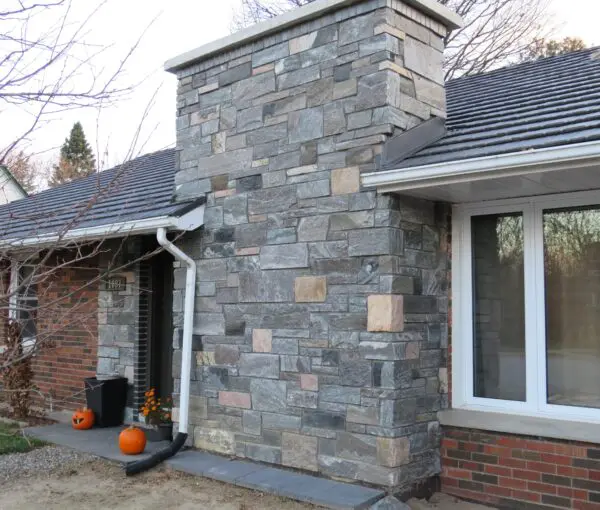 Custom Astoria Real Stone Veneer with Sawn Heights Exterior and Custom Color (Less Pink)