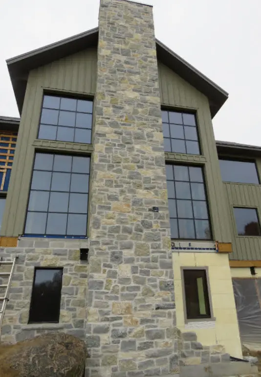 Larchmont and Castle Ridge Natural Stone Veneer Chimney Installation