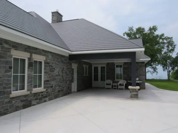 Pembroke Real Thin Stone Veneer with Sawed Ends Back Patio Lake View