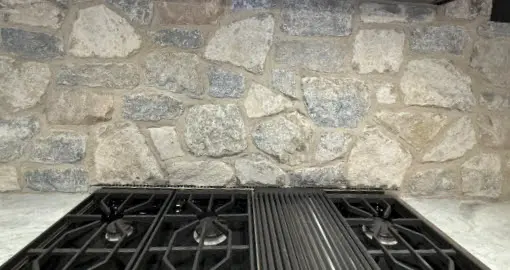 Custom Nottingham Natural Thin Stone Veneer Kitchen Backsplash Close Up