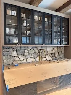 Custom Nottingham Natural Thin Stone Veneer Kitchen Backsplash Installation