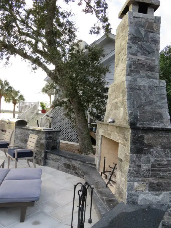 Custom Pembroke Drystack Real Thin Stone Veneer Outdoor Fireplace