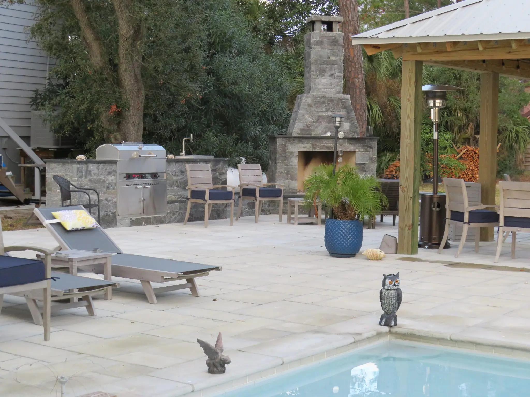 Custom Pembroke Real Thin Stone Veneer Pool and Patio