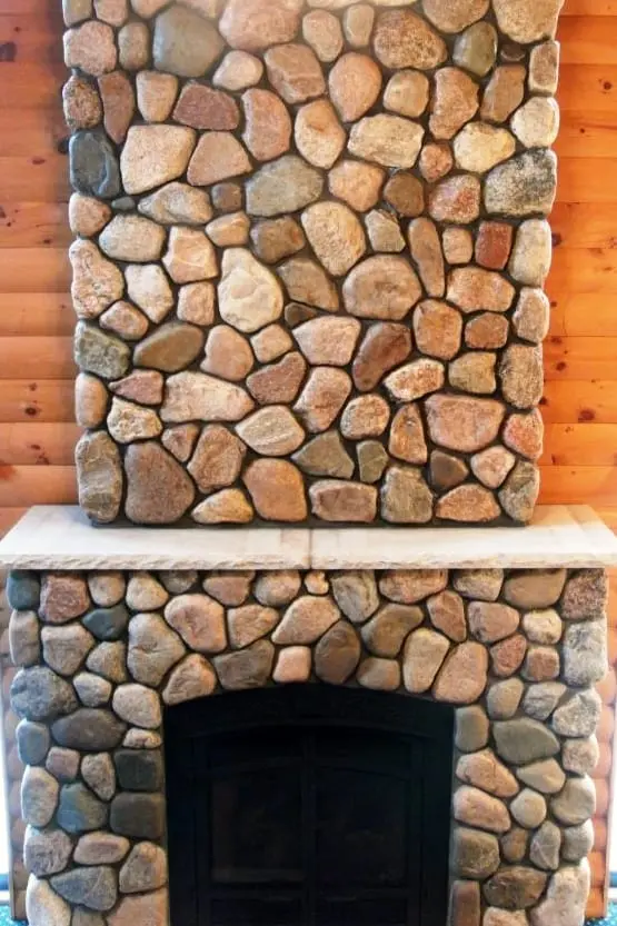 Granite Fieldstone Cobble Fireplace
