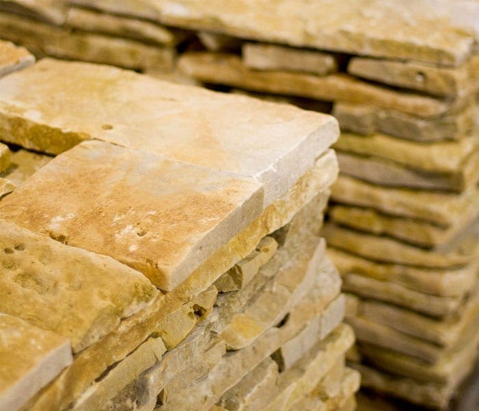 Pallets of finished natural thin stone veneer