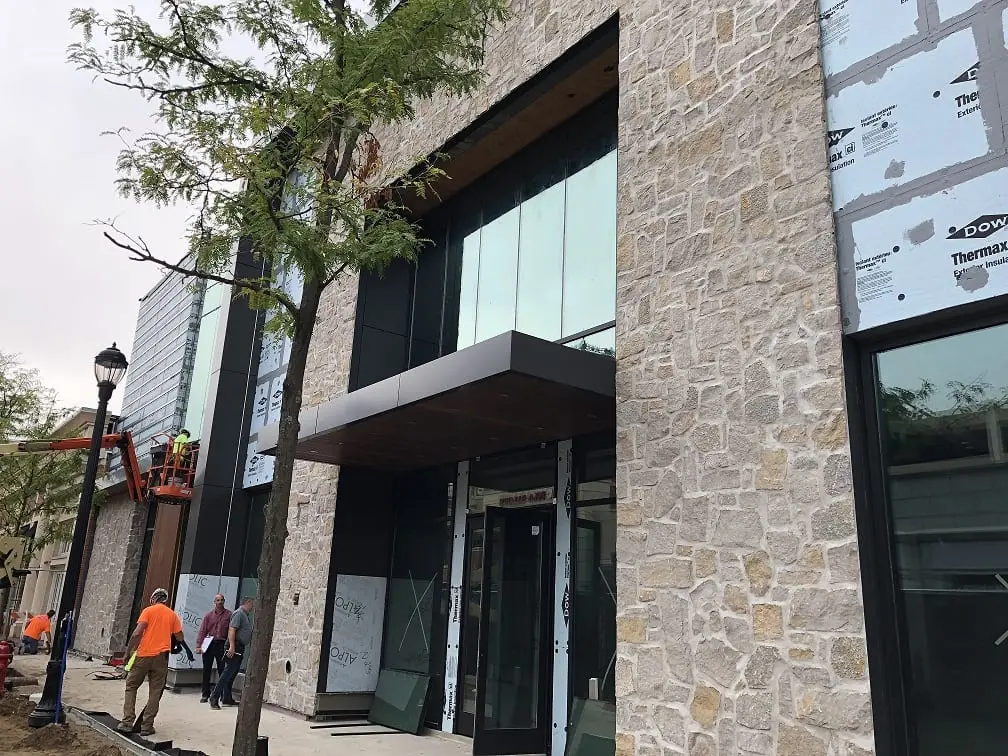Custom Blend Natural Stone Veneer Commercial Entrance