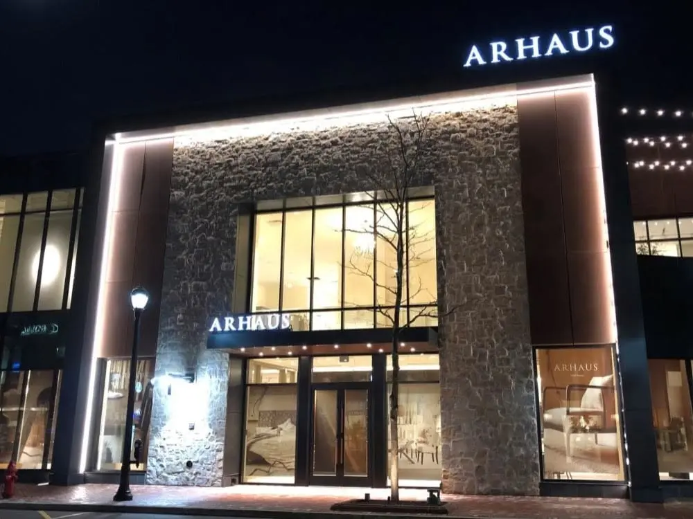 Close-Up of Custom Natural Stone Veneer Commercial Entrance