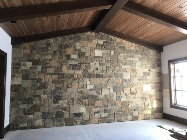 Thin stone veneer on an interior accent wall