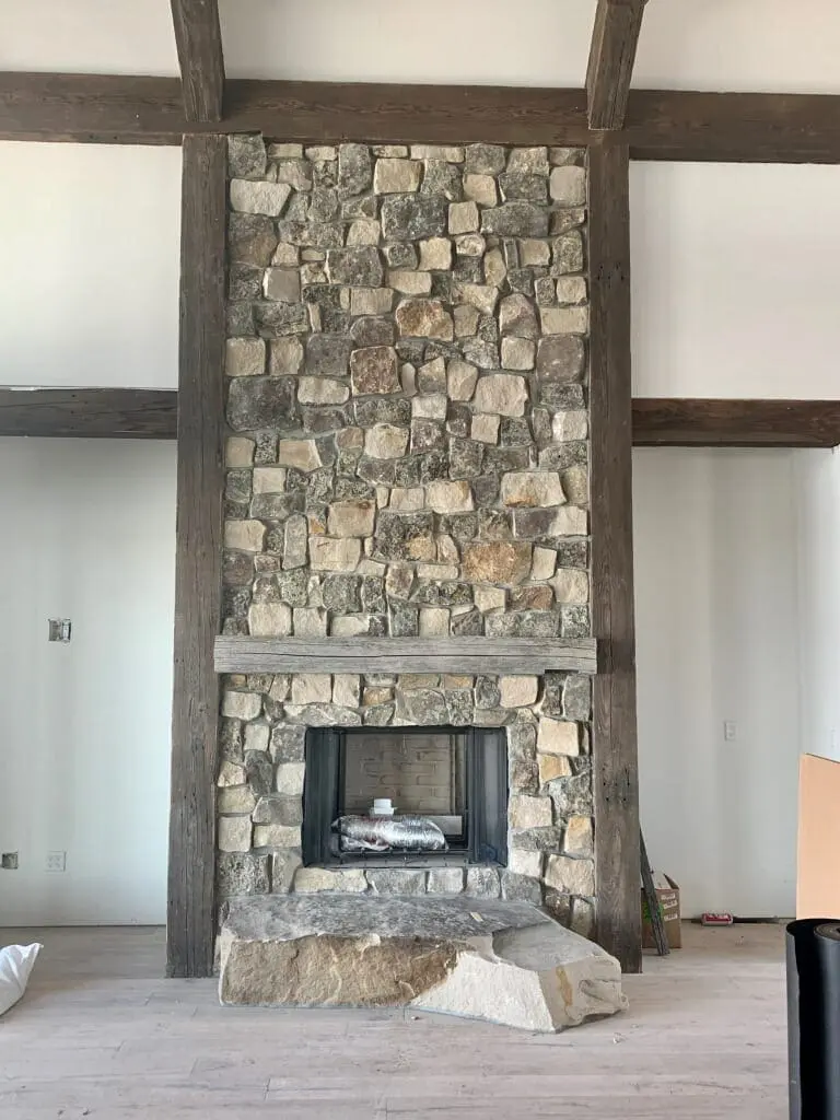 Custom Moss Rock Thin Stone Veneer Blend Fireplace