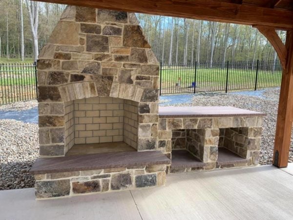 London Real Stone Veneer Wood Exterior Fireplace