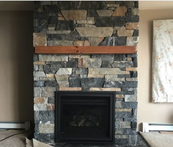 Danbury natural thin stone veneer interior drystack fireplace