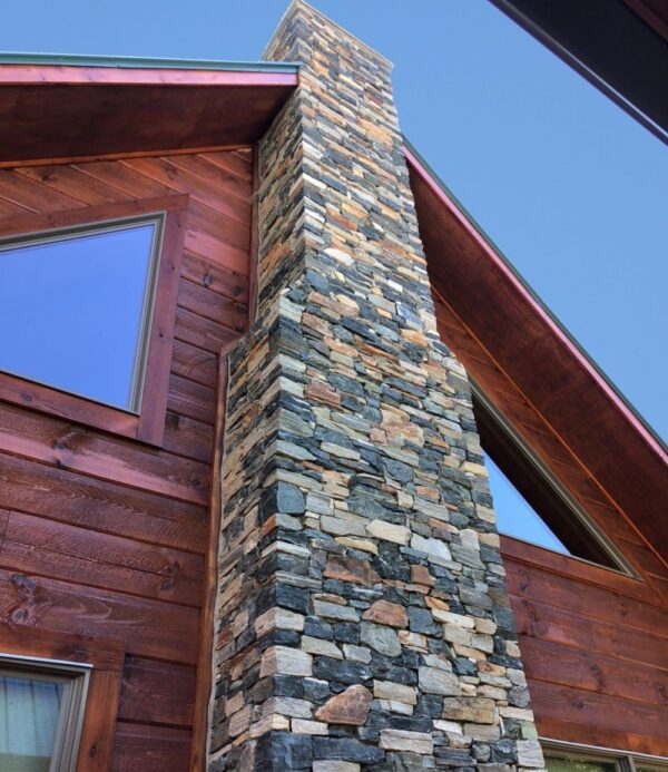 Verona natural thin stone veneer drystack chimney