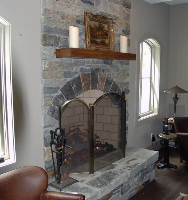 Brighton, Kirkland, and Shadow Vista custom blend real thin stone veneer interior fireplace