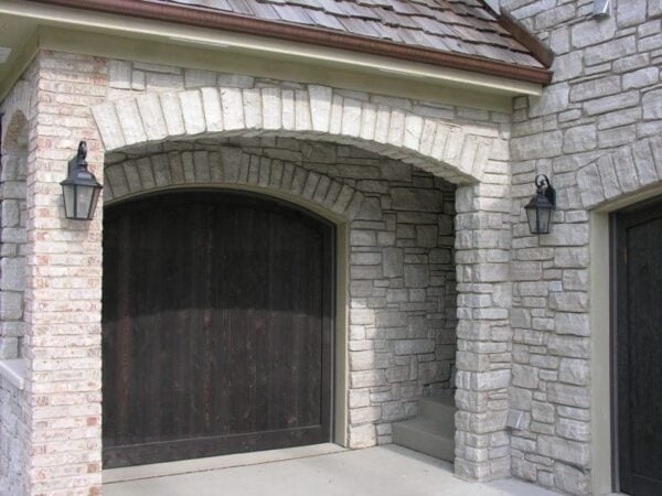 Garage with Promenade natural thin stone veneer