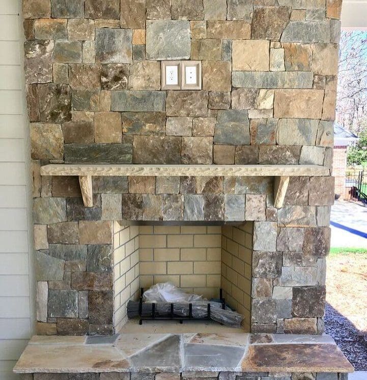 Rochester and Whistler Blend Real Thin Stone Veneer Fireplace