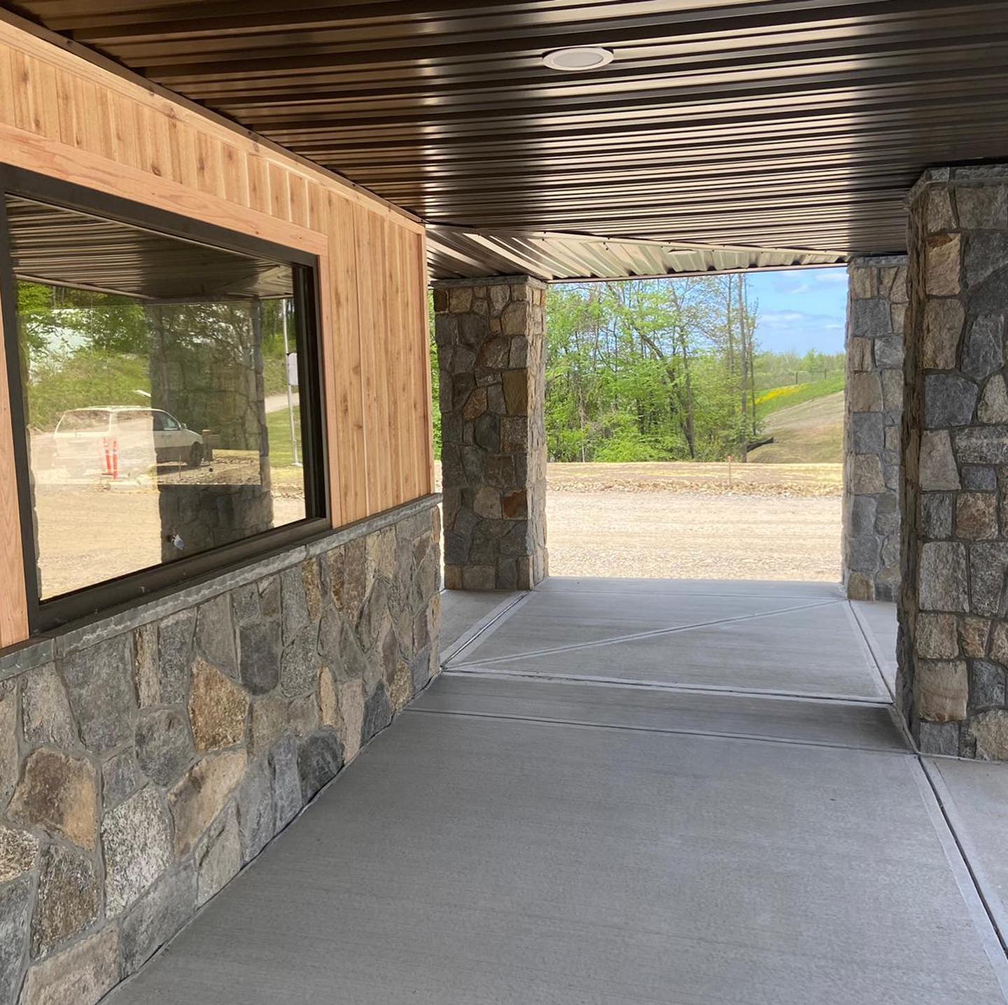 Commercial exterior porch with Salem natural stone veneer