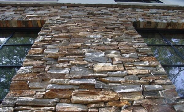 Drystack exterior wall with Tucson natural stone veneer