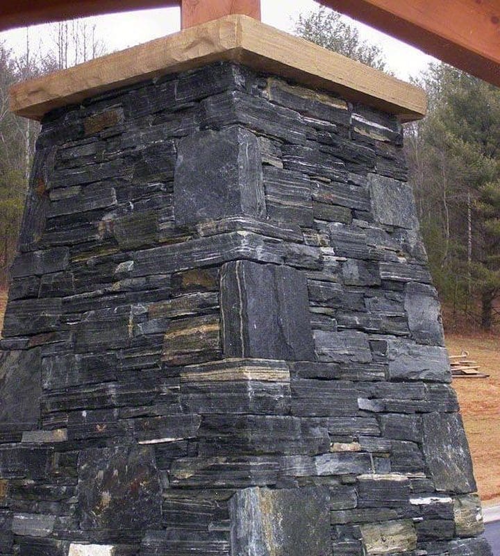 Ebony Ridge and Quincy Real Stone Veneer Custom Blend Drystack Pillar